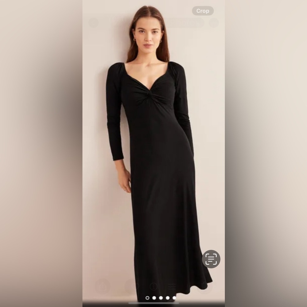 Boden Black Long Sleeve Midi Dress with Twist Front